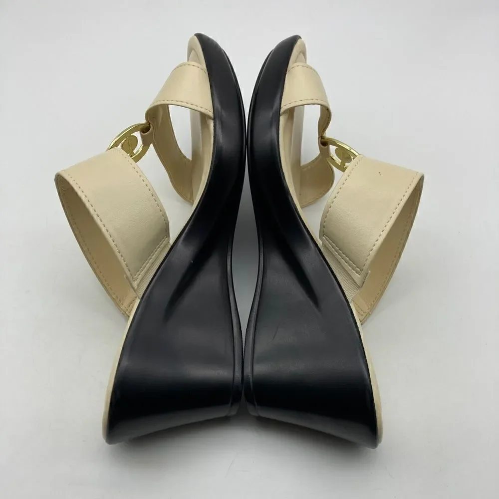 Tuscany by Easy Street Cala Wedge Cream Sandals Size 8M Made in Italy Like New